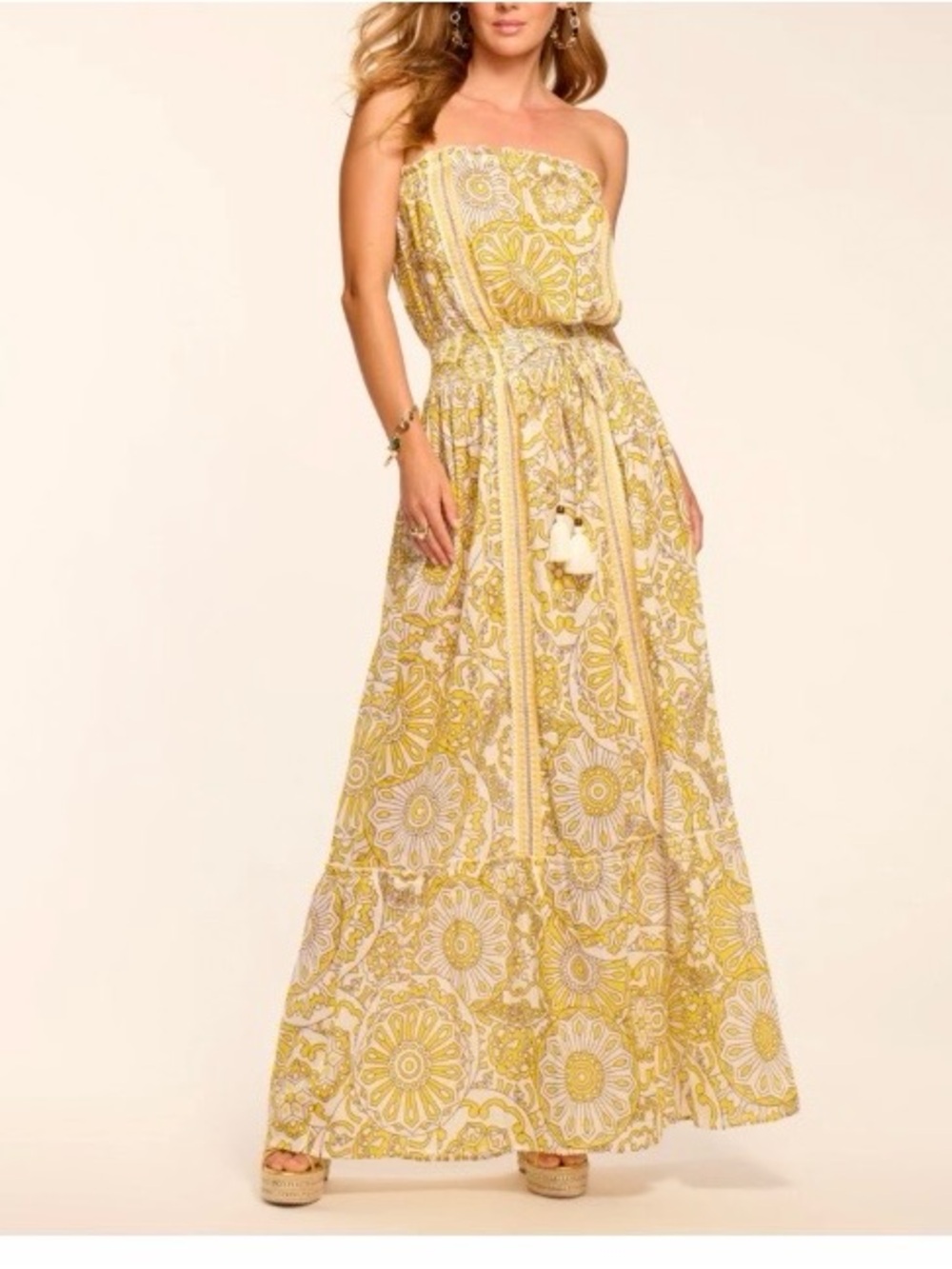 Ramy Brook Nadine Cotton Strapless Coverup Maxi Dress sunglow kaleidoscope - Picture 1 of 13